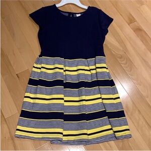 EUC Gymboree Navy Blue/Yellow/white Striped Summer Short Sleeve Dress - size XL
